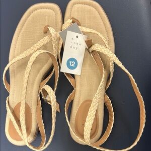 A New Day Tan Sandals with Woven Straps and Flat Sole